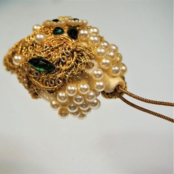 Vintage Christmas Ornament Seashell Beaded Mica Ribbon UNIQUE - Picture 4 of 8